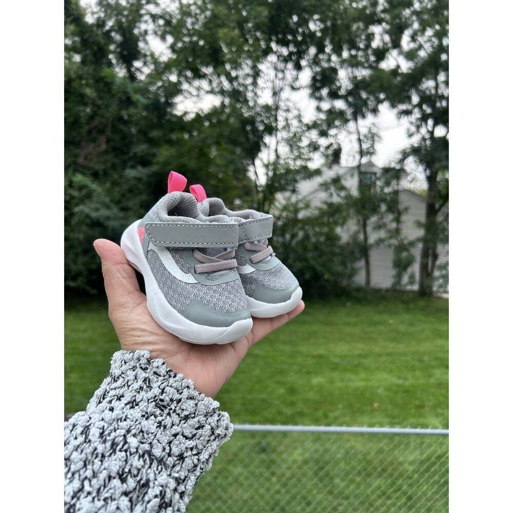 Athletic Works Baby Girls Size 2 Gray Pink Sneakers Hook-and-Loop Lightweight